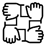 pictogramme de quatre s'attrapant par le poignant formant un carré